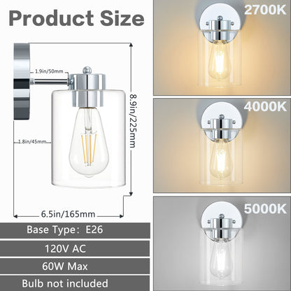 Gold Wall Sconce Set of 2, Bathroom Vanity Light Fixture with Cylinder Lamp Shade, Chrome/ Brushed Nickel/ Oil-Rubbed Bronze