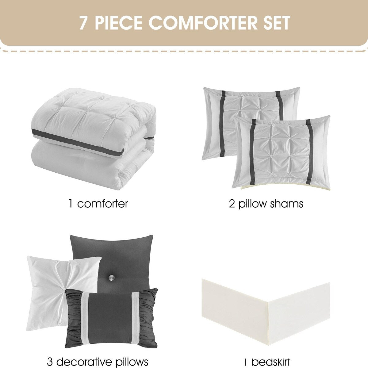 Nanshing Regala 7 Piece Minimalist Pinch Pleat Comforter Set