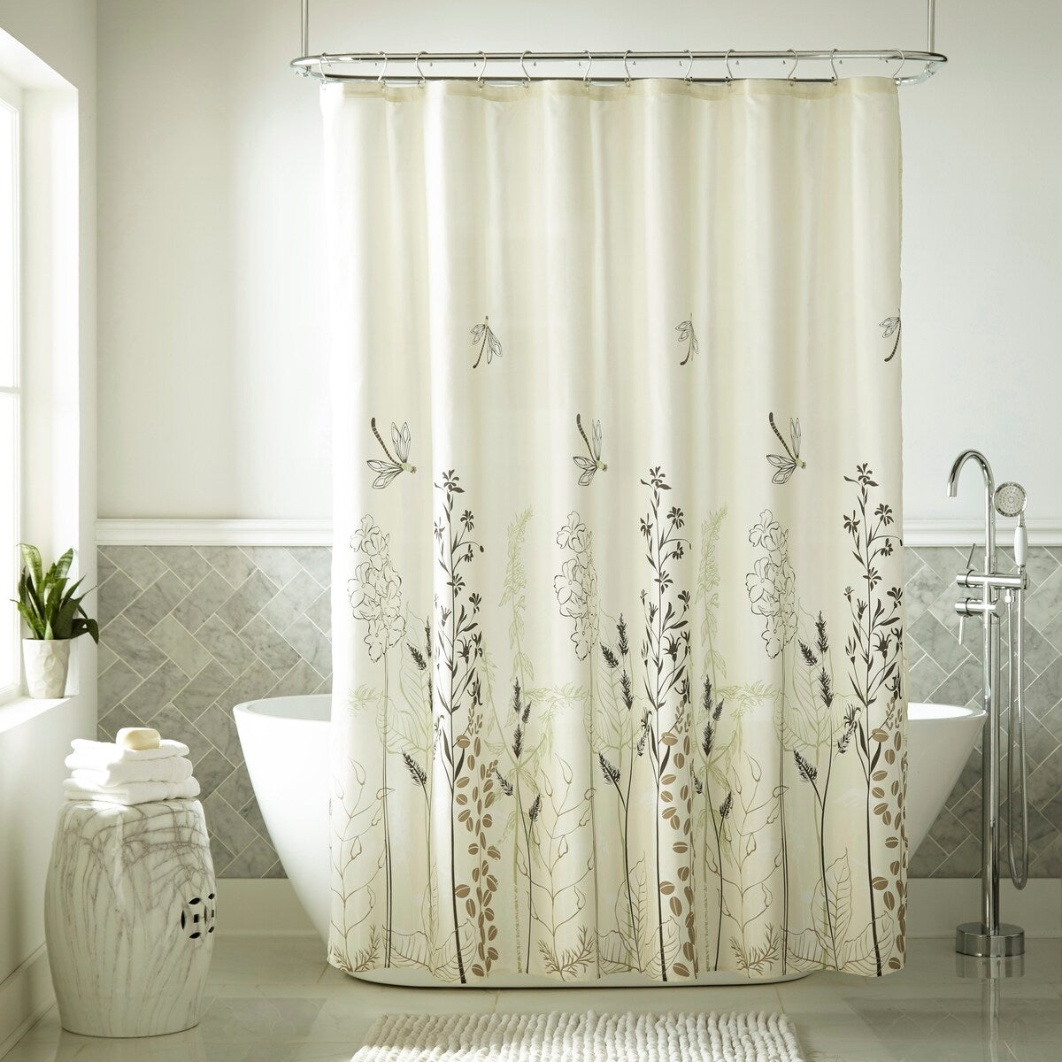 Nanshing Senna Microfiber Print Botanical Single Shower Curtain
