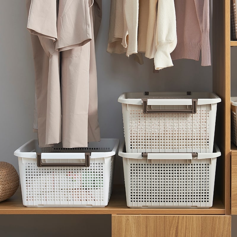 HANAMYA Stackable Storage Basket Organizer with Handle | Storage Bin, Set of 4
