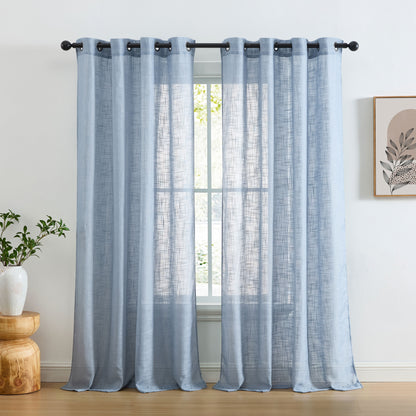 HLC.me Abbey Faux Linen Textured Semi Sheer Privacy Light Filtering Transparent Window Grommet Curtain Panels, Pair