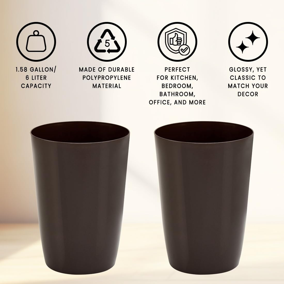 HOLD N’ STORAGE - Set of 2 Small Trash Can with Open Top for Compact and Tight Spaces – 1.58 Gallon Capacity