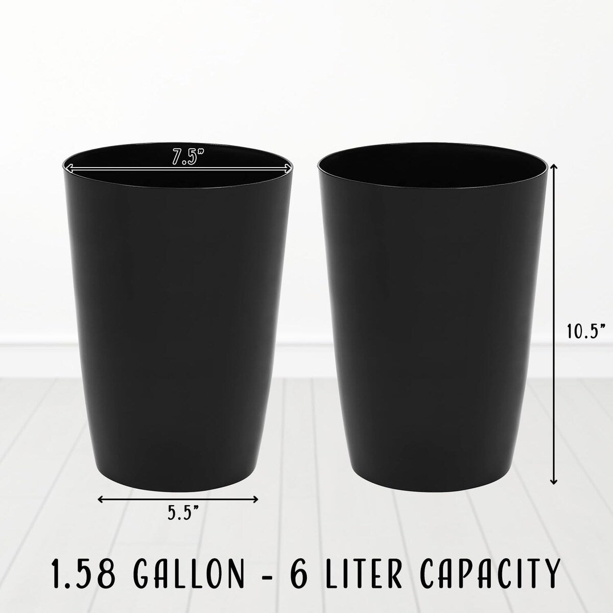 HOLD N’ STORAGE - Set of 2 Small Trash Can with Open Top for Compact and Tight Spaces – 1.58 Gallon Capacity