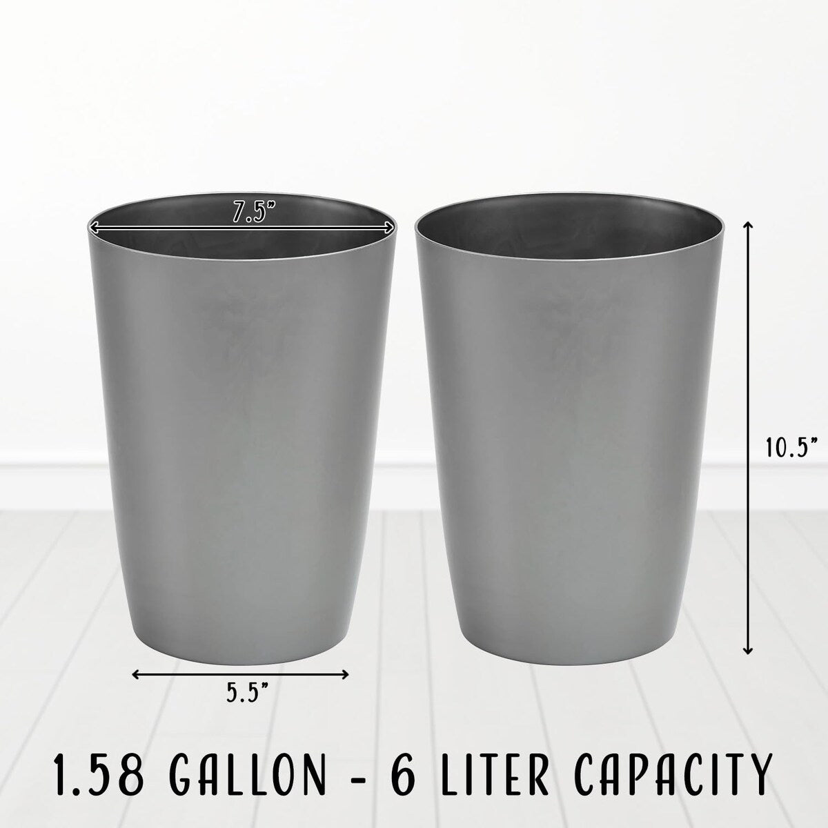 HOLD N’ STORAGE - Set of 2 Small Trash Can with Open Top for Compact and Tight Spaces – 1.58 Gallon Capacity