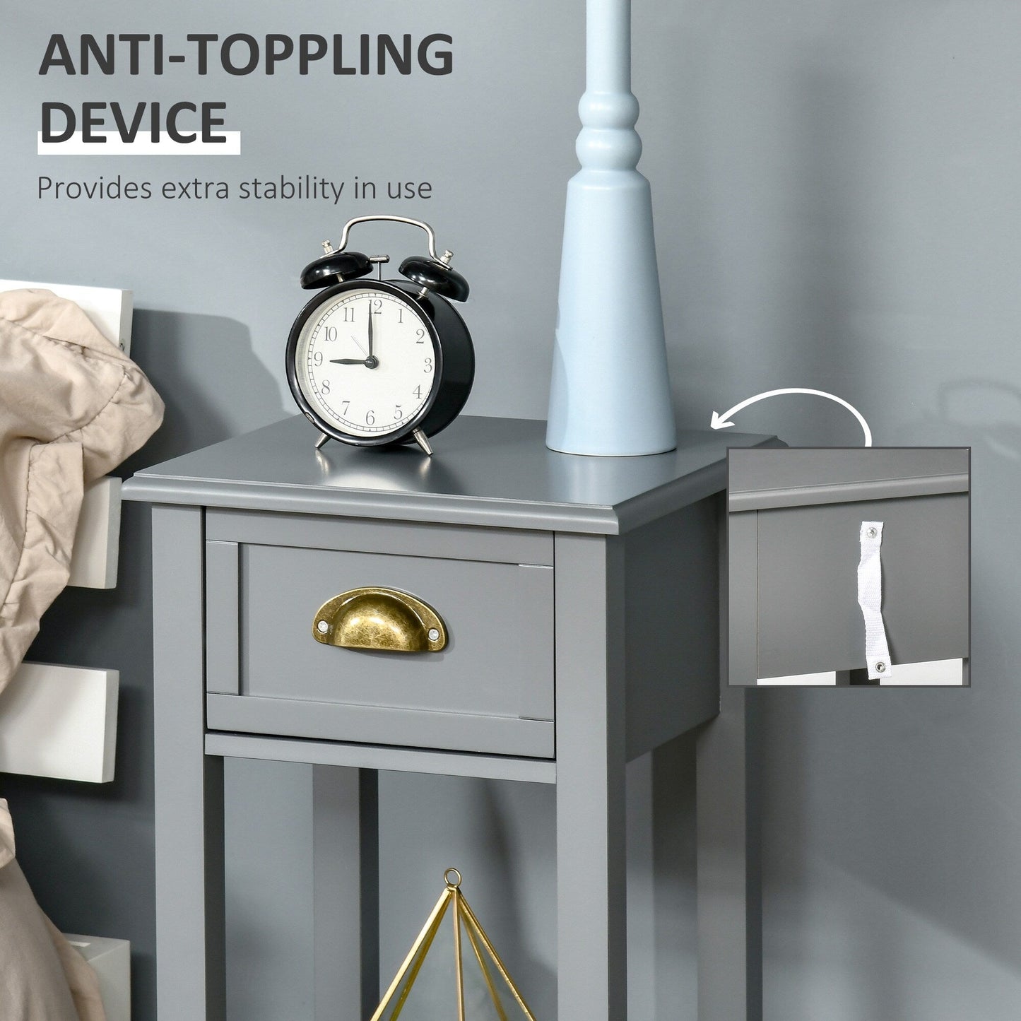 HOMCOM 2-Tier Night Stand with Drawer, Narrow End Table with Bottom Shelf, for Living Room or Bedroom