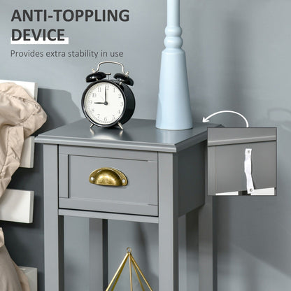 HOMCOM 2-Tier Night Stand with Drawer, Narrow End Table with Bottom Shelf, for Living Room or Bedroom