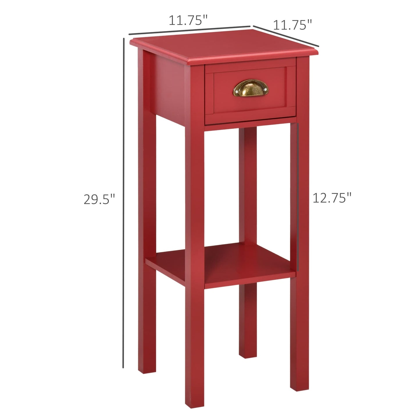 HOMCOM 2-Tier Night Stand with Drawer, Narrow End Table with Bottom Shelf, for Living Room or Bedroom