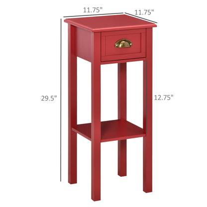 HOMCOM 2-Tier Night Stand with Drawer, Narrow End Table with Bottom Shelf, for Living Room or Bedroom