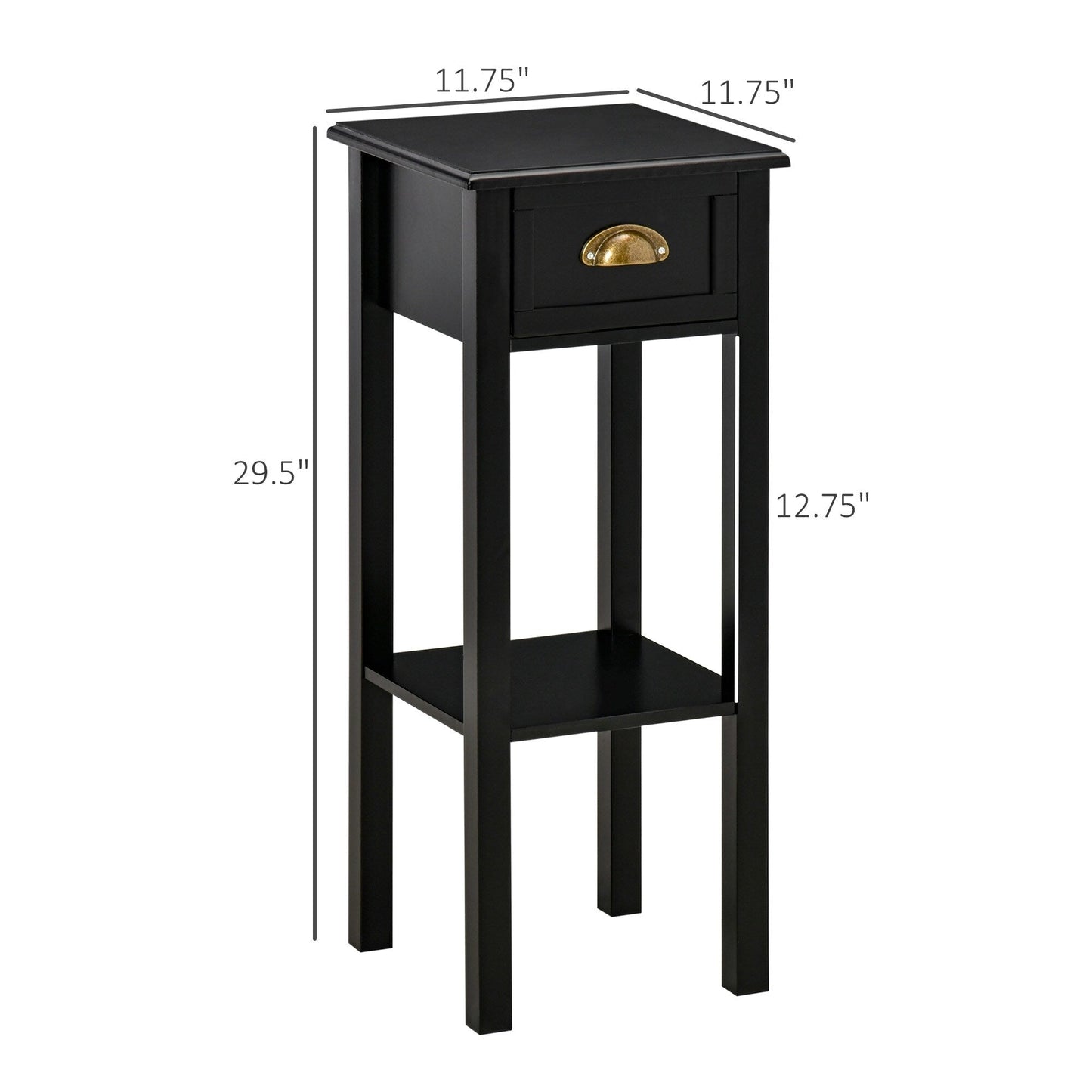 HOMCOM 2-Tier Night Stand with Drawer, Narrow End Table with Bottom Shelf, for Living Room or Bedroom
