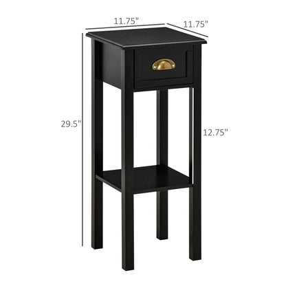 HOMCOM 2-Tier Night Stand with Drawer, Narrow End Table with Bottom Shelf, for Living Room or Bedroom