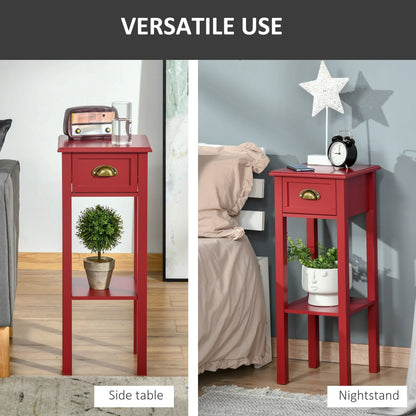 HOMCOM 2-Tier Night Stand with Drawer, Narrow End Table with Bottom Shelf, for Living Room or Bedroom