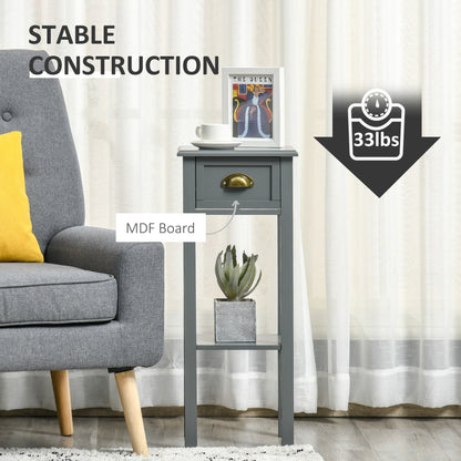 HOMCOM 2-Tier Night Stand with Drawer, Narrow End Table with Bottom Shelf, for Living Room or Bedroom