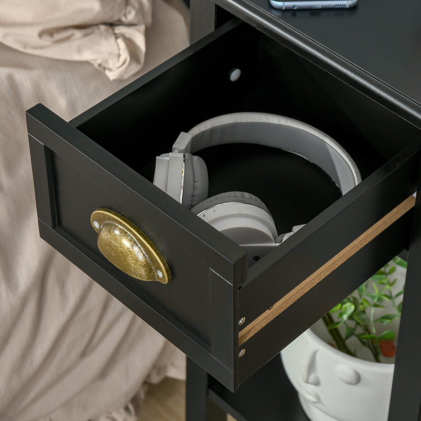 HOMCOM 2-Tier Night Stand with Drawer, Narrow End Table with Bottom Shelf, for Living Room or Bedroom