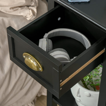 HOMCOM 2-Tier Night Stand with Drawer, Narrow End Table with Bottom Shelf, for Living Room or Bedroom