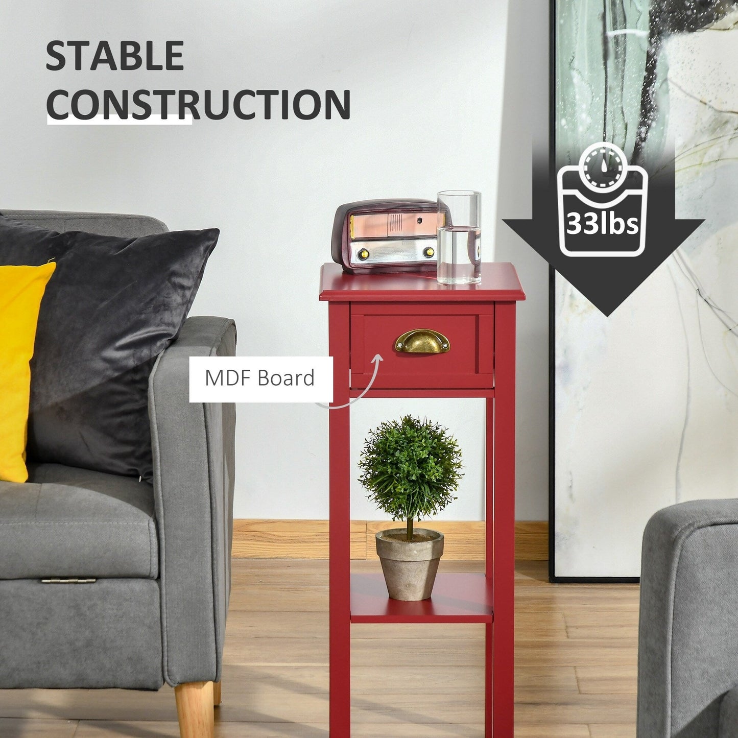 HOMCOM 2-Tier Night Stand with Drawer, Narrow End Table with Bottom Shelf, for Living Room or Bedroom