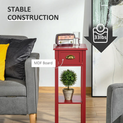 HOMCOM 2-Tier Night Stand with Drawer, Narrow End Table with Bottom Shelf, for Living Room or Bedroom