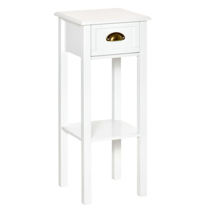 HOMCOM 2-Tier Night Stand with Drawer, Narrow End Table with Bottom Shelf, for Living Room or Bedroom