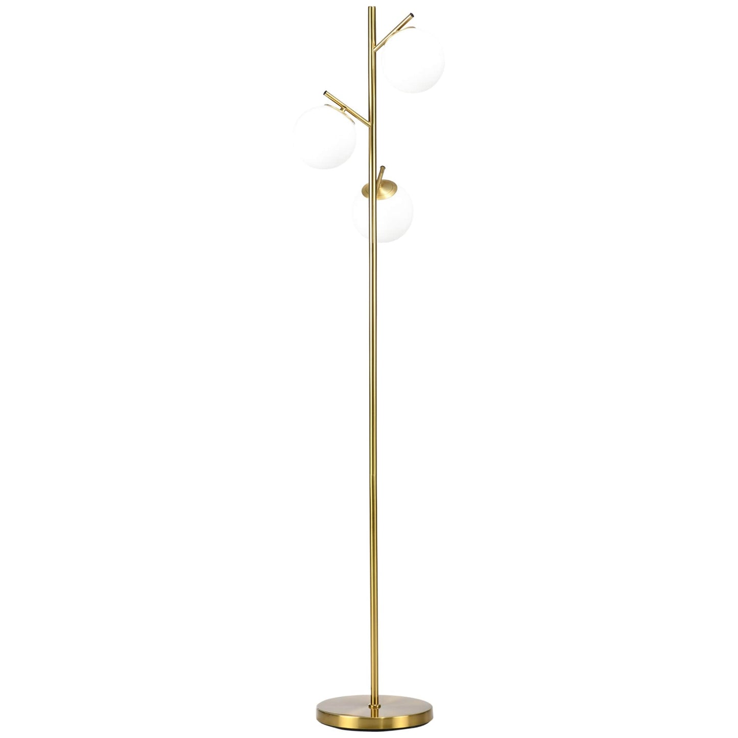 HOMCOM 3-Light Modern Floor Lamps for Living Room, Tree Standing Lamp for Bedroom with Globe Lampshade, Steel Base, Gold