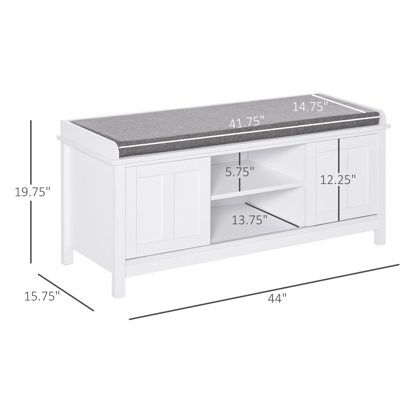 HOMCOM Entryway Shoe Bench Storage Ottoman with Adjustable Shelving, 6 Compartments, and Padded Seat, White/Grey