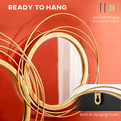 HOMCOM Metal Wall Art Modern Mirror Decor Home Hanging Wall Sculptures for Living Room Bedroom Dining Room, Gold