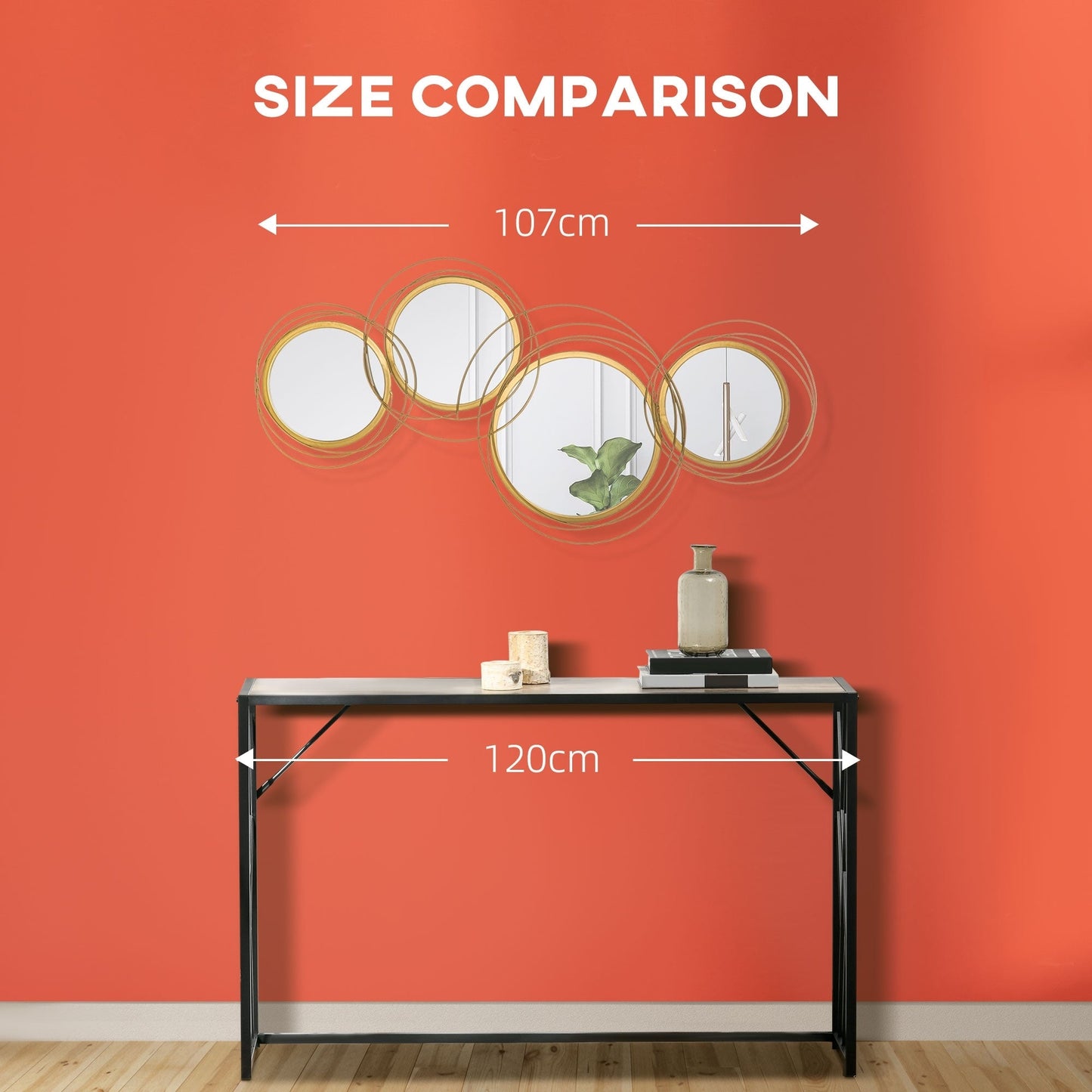 HOMCOM Metal Wall Art Modern Mirror Decor Home Hanging Wall Sculptures for Living Room Bedroom Dining Room, Gold