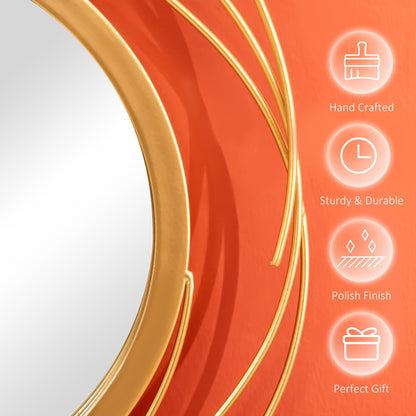 HOMCOM Metal Wall Art Modern Mirror Decor Home Hanging Wall Sculptures for Living Room Bedroom Dining Room, Gold