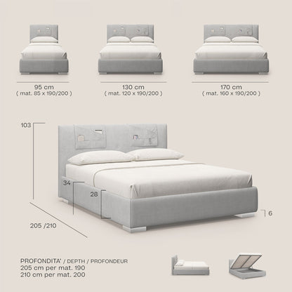 Horus letto imbottito contenitore e presa USB sulla testata in tessuto impermeabile T02 beige 