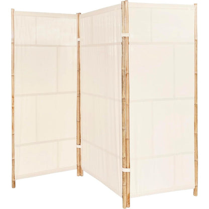 Handcrafted Bamboo Folding 3-Panel Room Divider Privacy Screen, Ecru Fabric