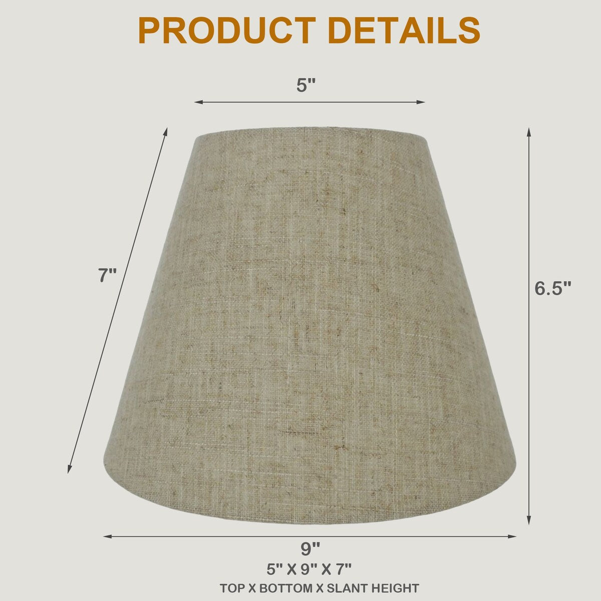 Hardback Faux Silk Conical Lamp Shade, 5 inch Top, 9 inch Bottom, 7 inch Slant