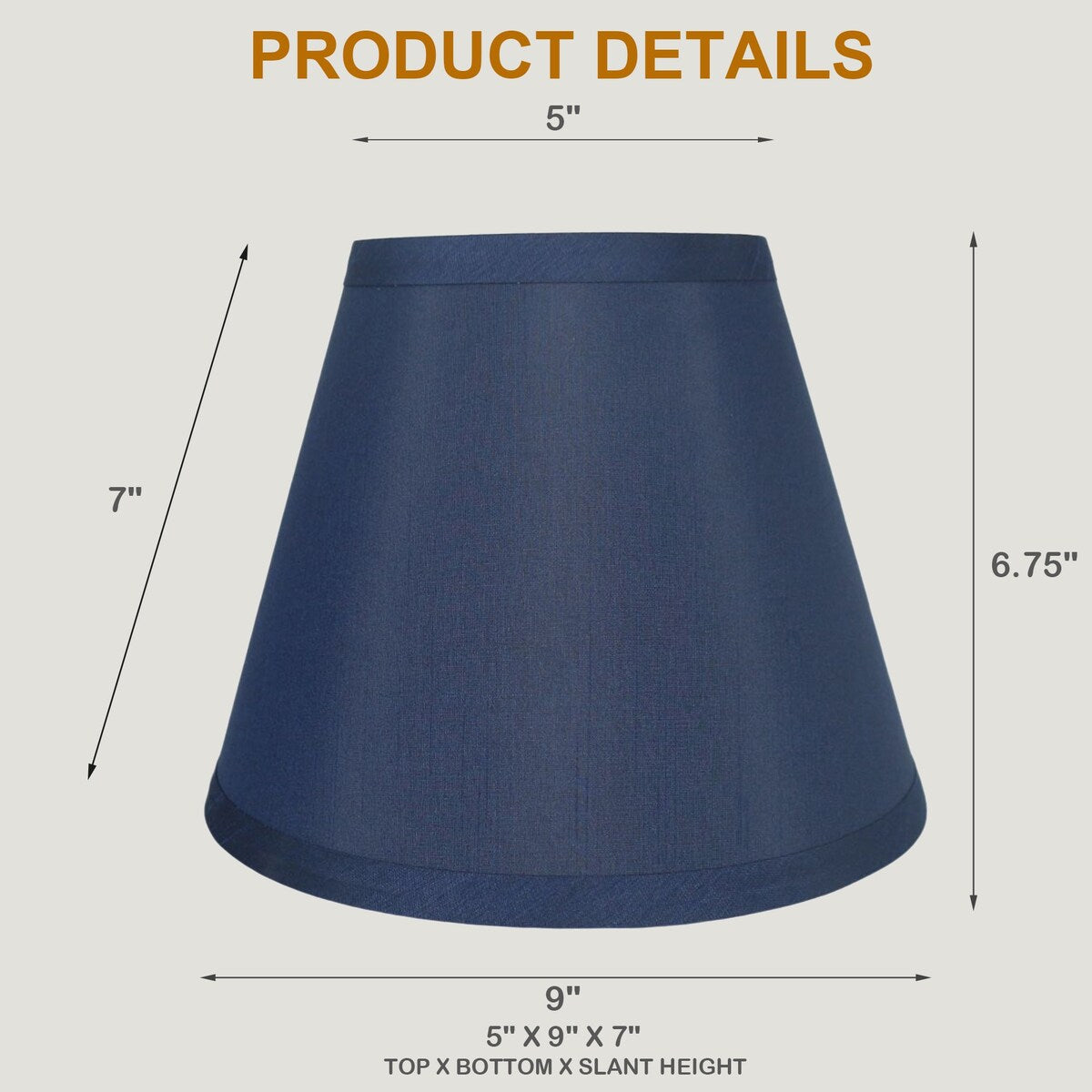 Hardback Faux Silk Conical Lamp Shade, 5 inch Top, 9 inch Bottom, 7 inch Slant