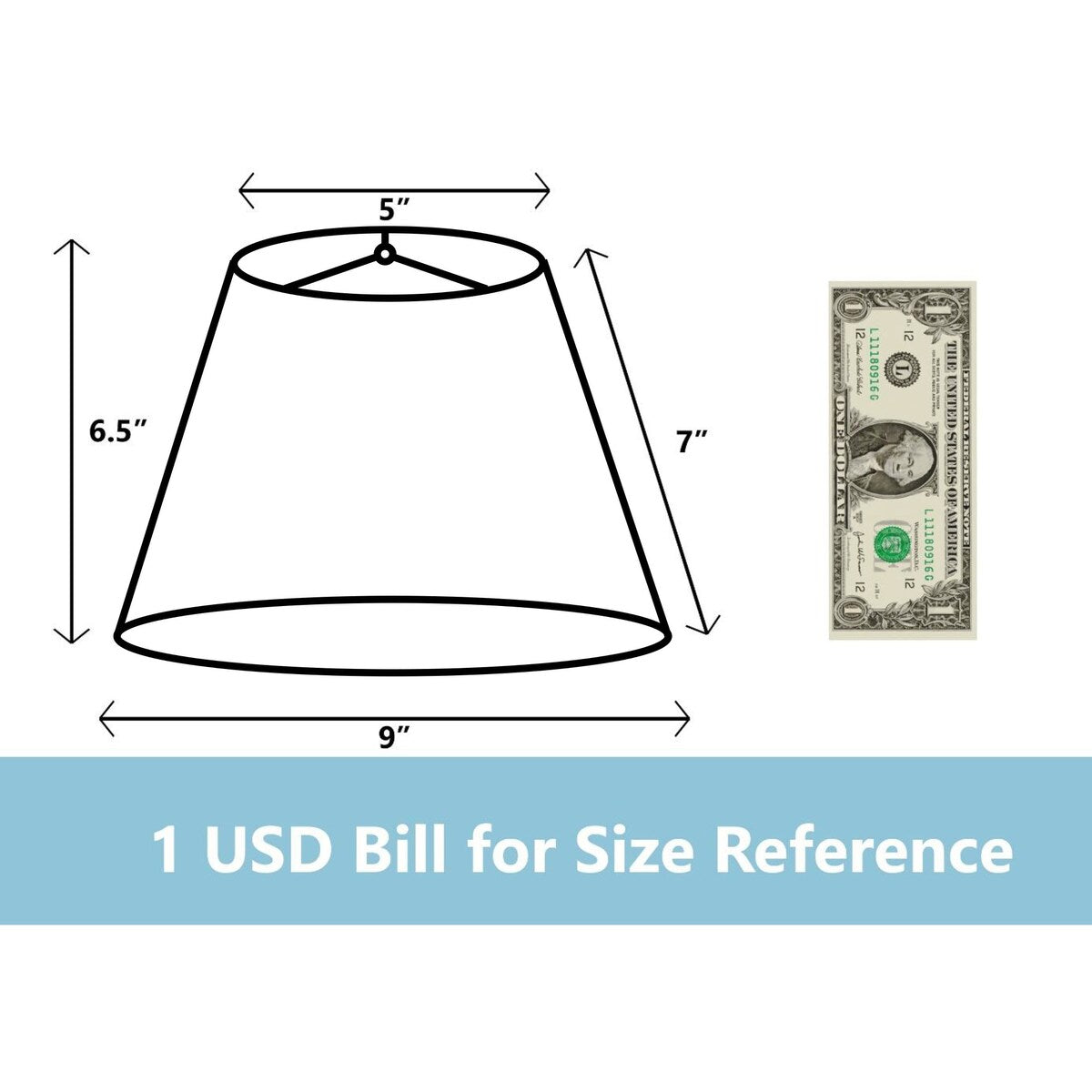 Hardback Faux Silk Conical Lamp Shade, 5 inch Top, 9 inch Bottom, 7 inch Slant