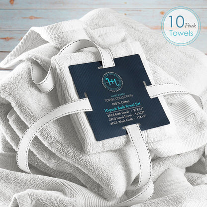 Hearth & Harbor 100 Percent Cotton Ultra Soft and Absorbent Bath Towel Set