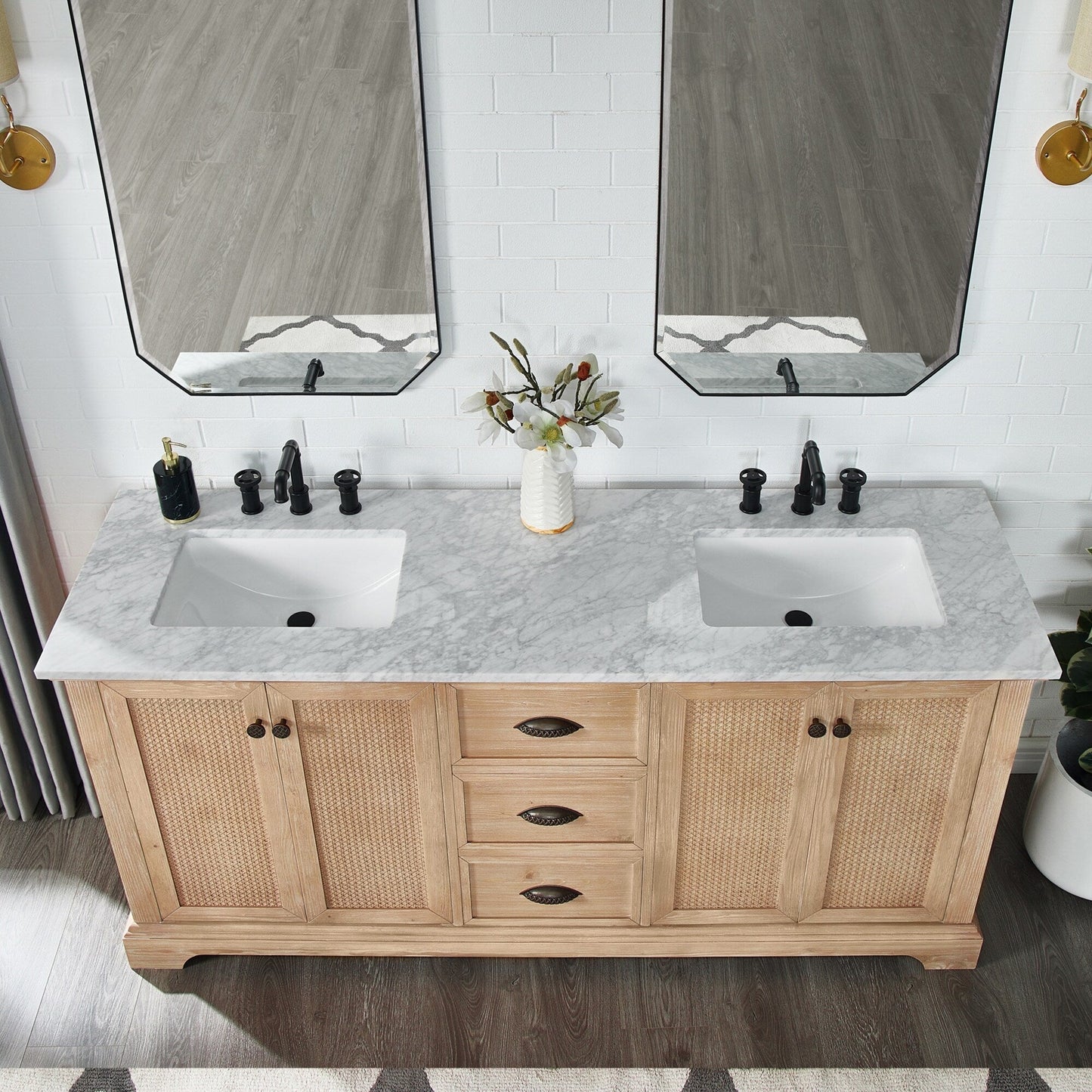 Hervas Bath Vanity with Natural Marble Top without Mirror