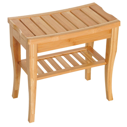 HomCom 20 Long Bamboo Wood Shower Bench Seat With Lower Storage Shelf - 10.25*19.75*17.5