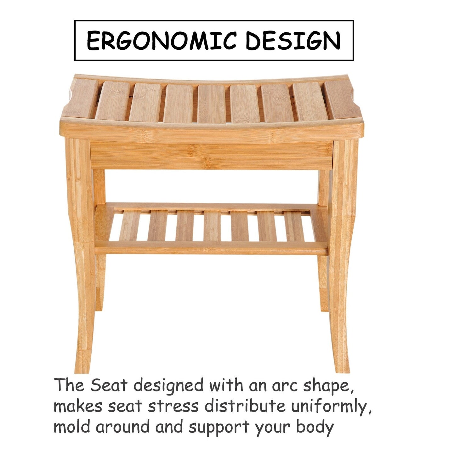 HomCom 20 Long Bamboo Wood Shower Bench Seat With Lower Storage Shelf - 10.25*19.75*17.5