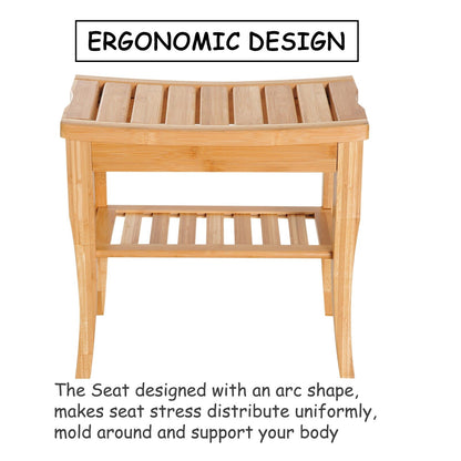 HomCom 20 Long Bamboo Wood Shower Bench Seat With Lower Storage Shelf - 10.25*19.75*17.5