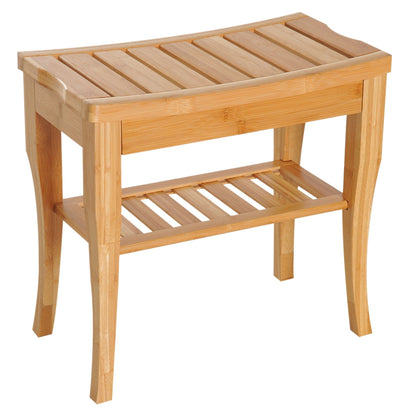 HomCom 20 Long Bamboo Wood Shower Bench Seat With Lower Storage Shelf - 10.25*19.75*17.5
