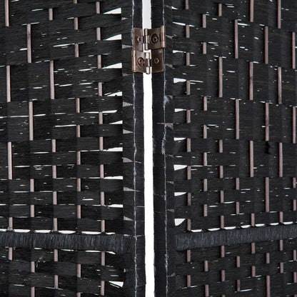 HomCom 6' Tall Wicker Weave Four Panel Room Divider Privacy Screen - Black Wood