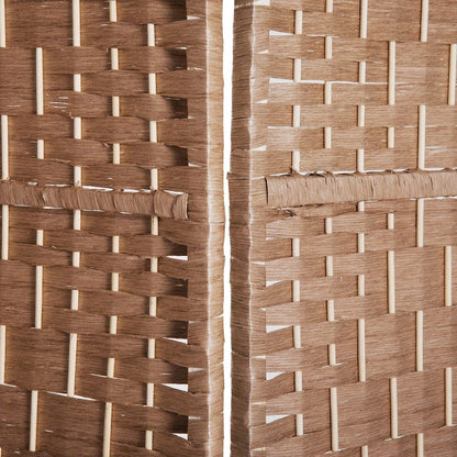 HomCom 6' Tall Wicker Weave Four Panel Room Divider Privacy Screen - Natural Blonde Wood