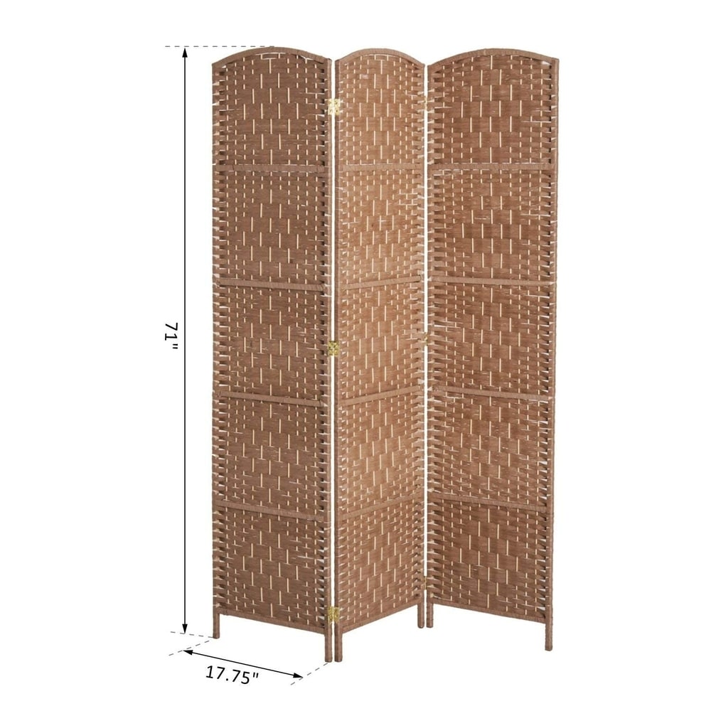HomCom 6' Tall Wicker Weave Three Panel Room Divider Privacy Screen - Natural Blonde Wood