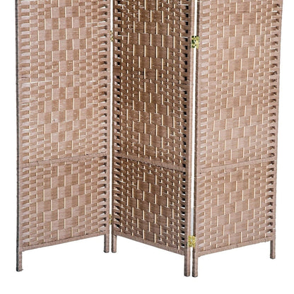 HomCom 6' Tall Wicker Weave Three Panel Room Divider Privacy Screen - Natural Blonde Wood