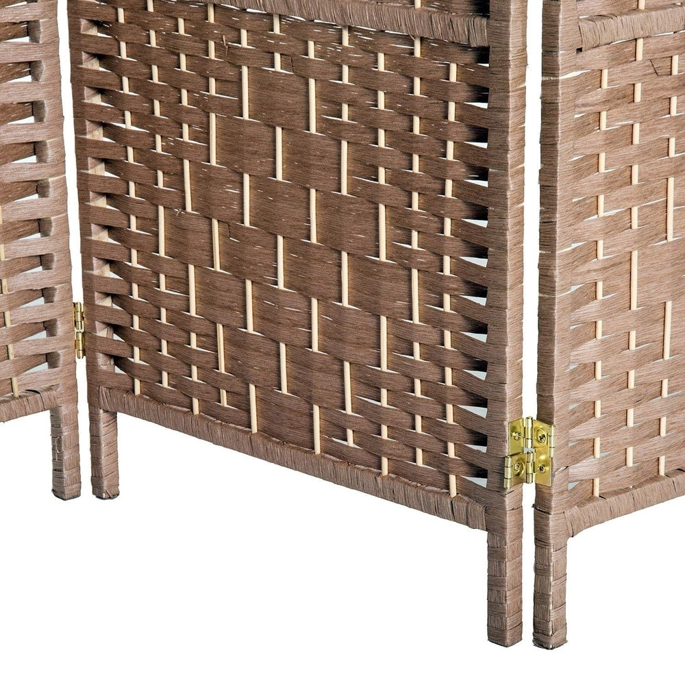 HomCom 6' Tall Wicker Weave Three Panel Room Divider Privacy Screen - Natural Blonde Wood