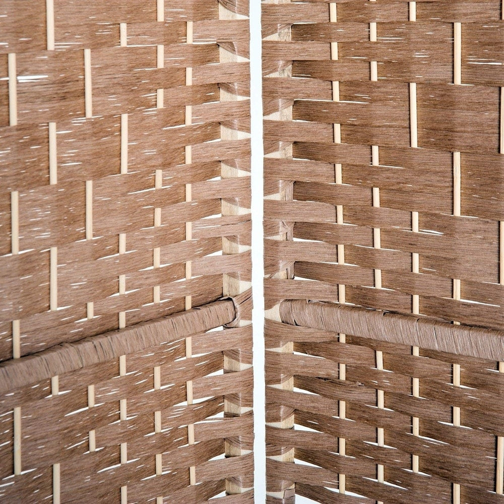 HomCom 6' Tall Wicker Weave Three Panel Room Divider Privacy Screen - Natural Blonde Wood