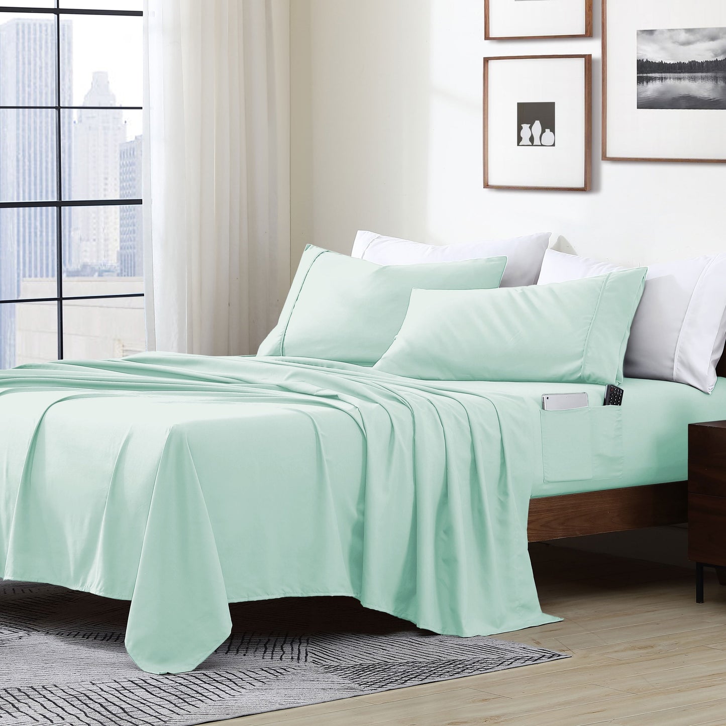 Home Essential Soft Microfiber Smart Sheet Storage Pocket Bedding Sheet Set