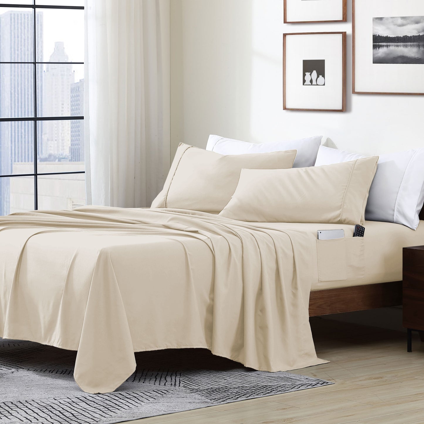 Home Essential Soft Microfiber Smart Sheet Storage Pocket Bedding Sheet Set