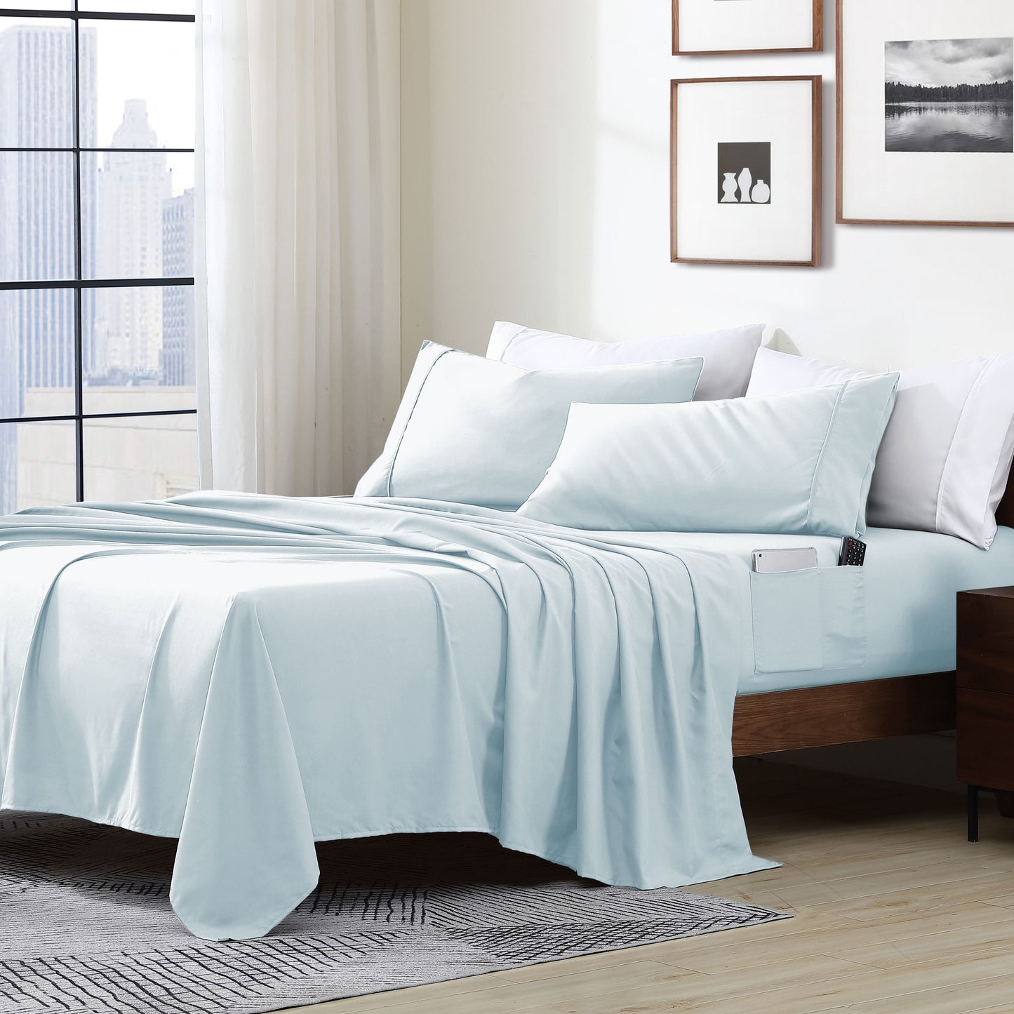 Home Essential Soft Microfiber Smart Sheet Storage Pocket Bedding Sheet Set