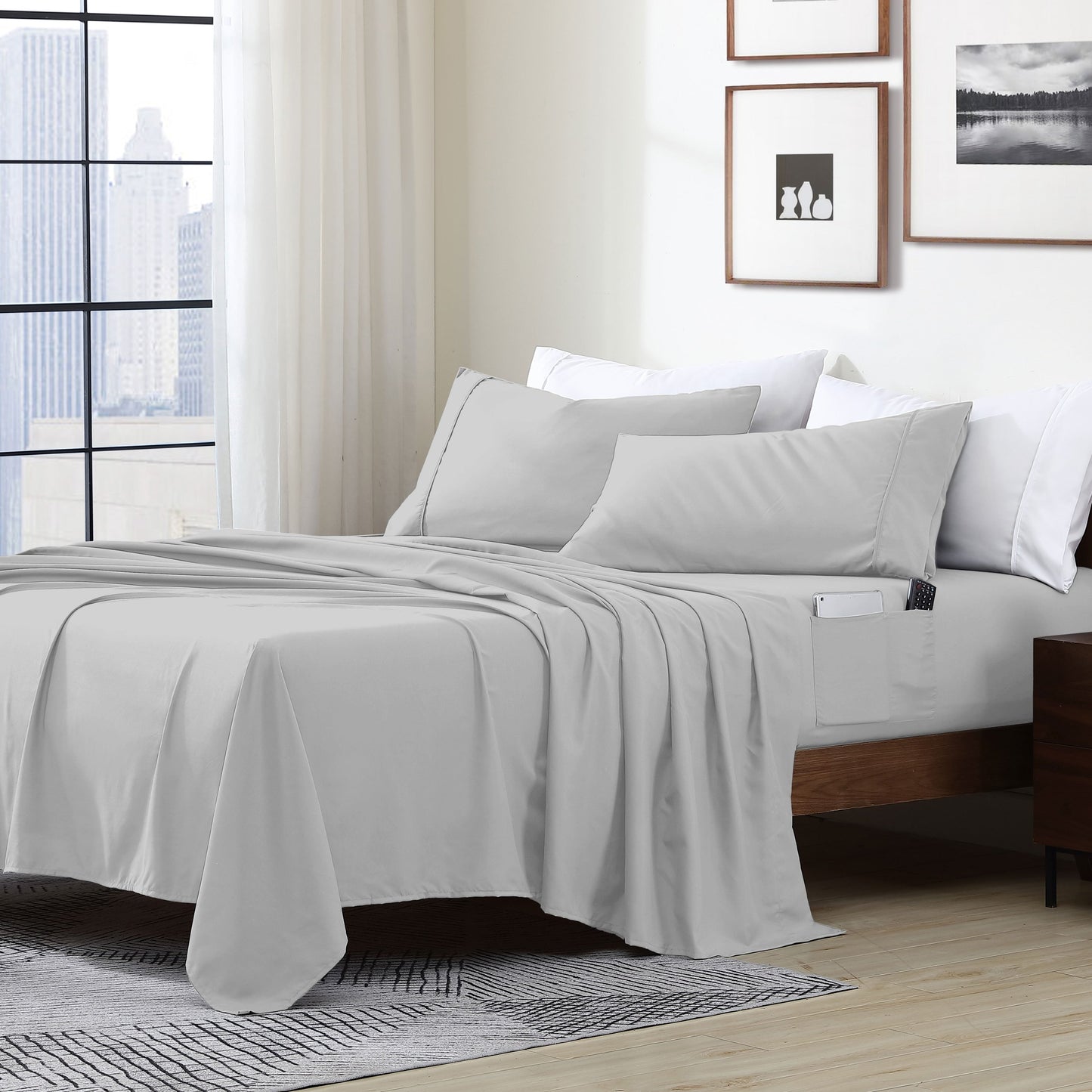 Home Essential Soft Microfiber Smart Sheet Storage Pocket Bedding Sheet Set