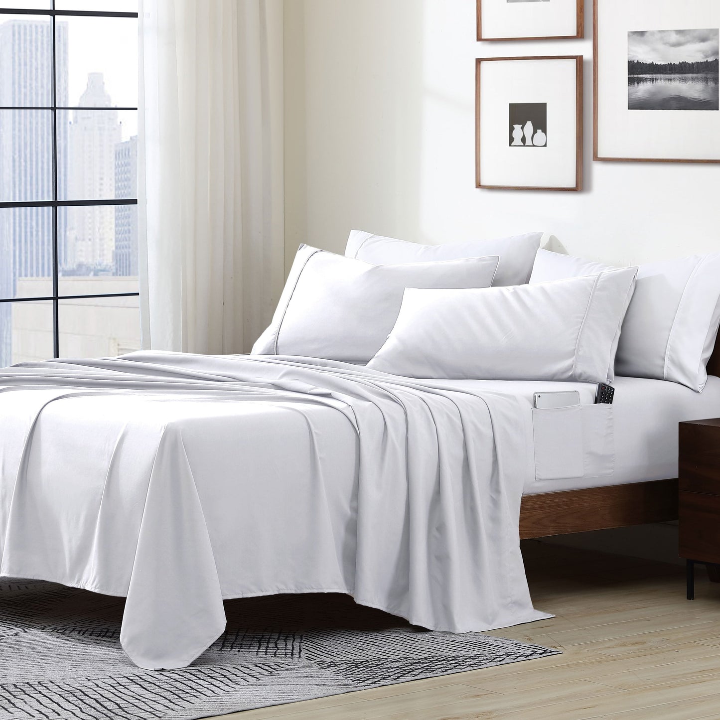 Home Essential Soft Microfiber Smart Sheet Storage Pocket Bedding Sheet Set