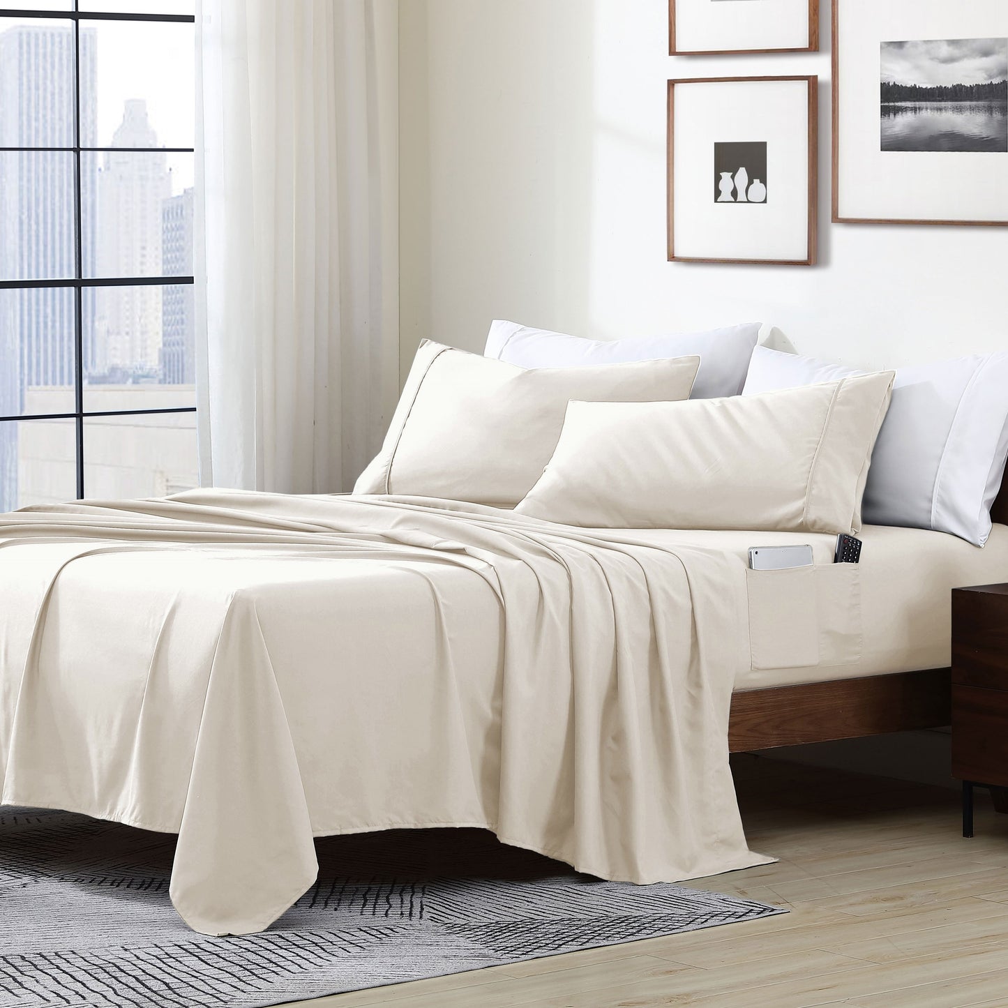 Home Essential Soft Microfiber Smart Sheet Storage Pocket Bedding Sheet Set