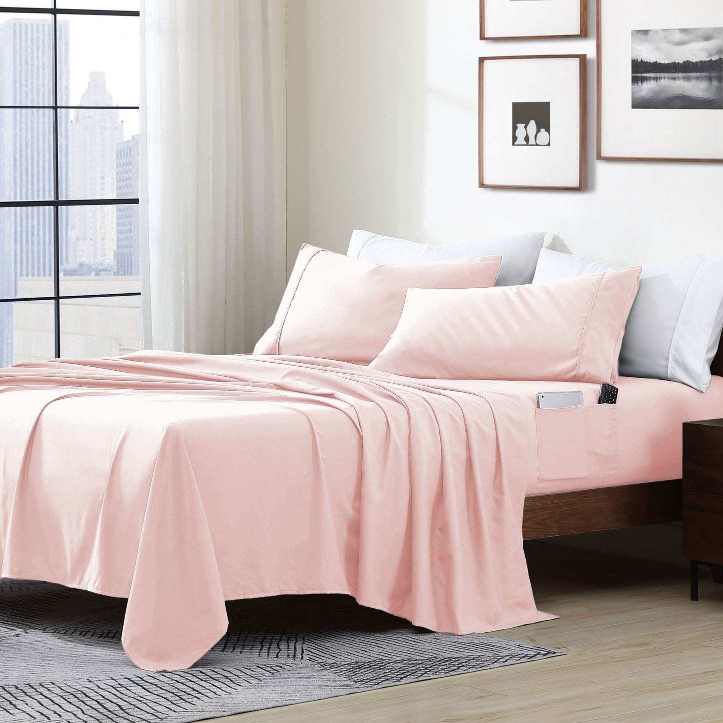 Home Essential Soft Microfiber Smart Sheet Storage Pocket Bedding Sheet Set